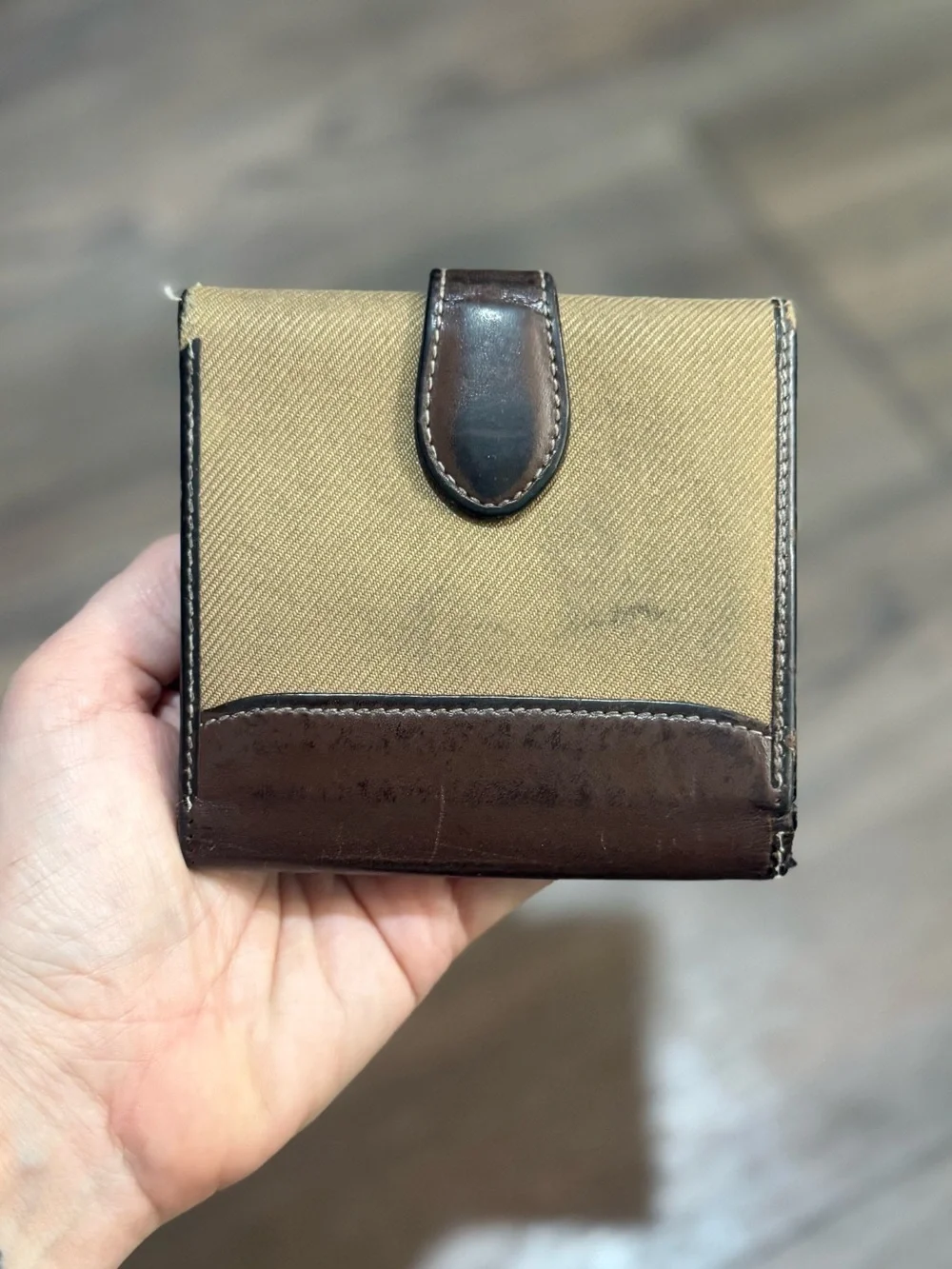 Vintage Hunting World Leather Canvas Wallet Brown Made In Italy Distressed Rare